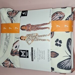 Girls Organic Cotton Pajama Set Butterfly & Flower 4 Piece Size 7 Member's Mark